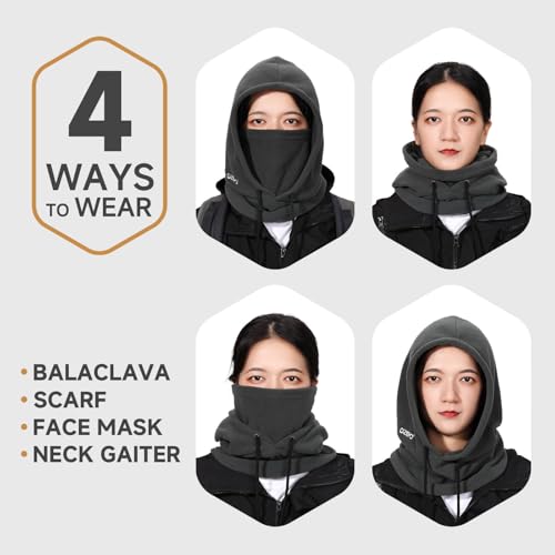OZERO Face Balaclava Ski Mask: Windproof Thermal Convertible for Men Women - color: Grey