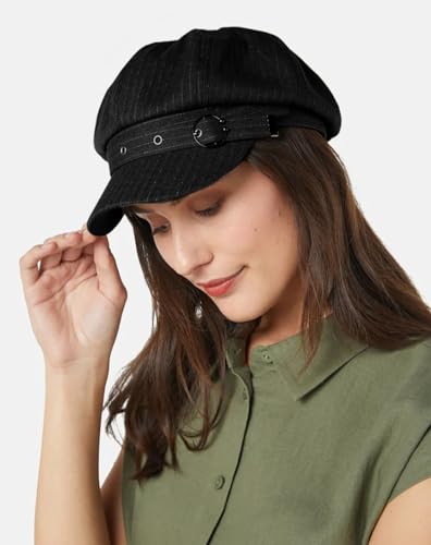 Newsboy Caps for Women Classic Beret Hats Autumn Winter Cap - color: C-black