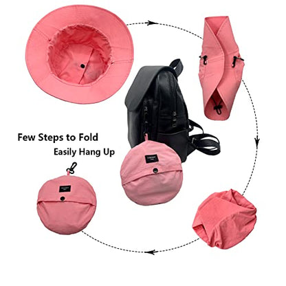 woogwin Waterproof Bucket Rain Hat with Chin Strap Quick Dry Packable Boonie Sun Hat Safari Hat UV Protection - color: Pink1