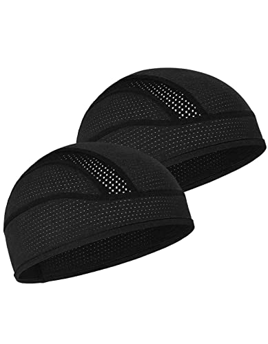 MELASA Cooling Skull Cap Breathable Mesh Sweat Control Helmet Liner for Men - color: Black & Black