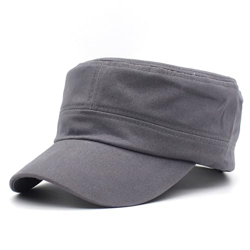 Cadet Army Cap Military Style Adjustable Flat Top Cap Unisex Basic Baseball Hat for Men Women - color: Grey