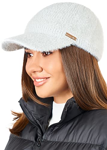 Beanie Visor - Womens Winter Wool Knit Hat with Brim - Billed Knit Cap Newsboy Hats - color: Light Gray