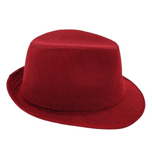 Men's 20s Trilby Fedora Short Brim Panama Hat Unisex Casual Jazz Cap - color: Red, size: Medium-Large