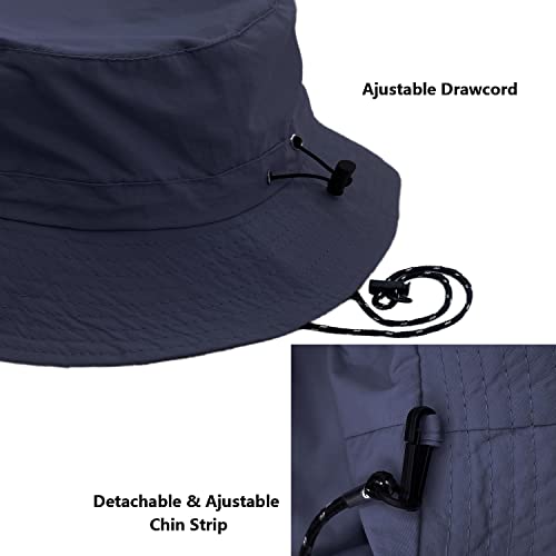 woogwin Waterproof Bucket Rain Hat with Chin Strap Quick Dry Packable Boonie Sun Hat Safari Hat UV Protection - color: Navy