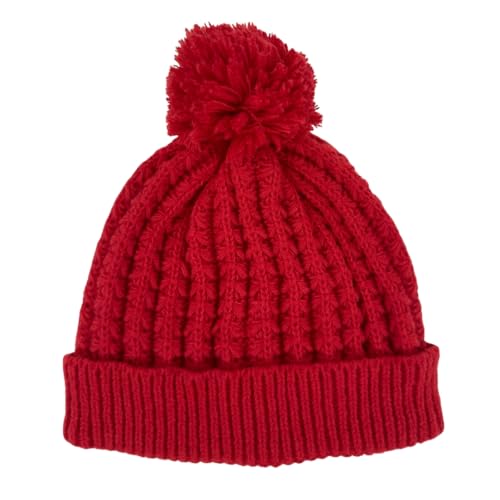 Humble Hilo Knit Hats Beanies for Women Winter Pom Beanie Men or Women Beanies Cable Knit Beanie - color: Bright Red Pom Pom