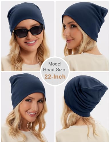 100% Cotton Thin Beanie Hat Women Men Soft Slouchy Chemo Skull Cap - color: 1pc Navy Blue