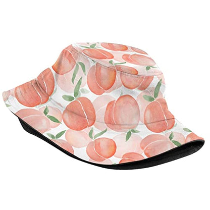 Bucket Hat Sun Beach Packable Fisherman Cap for Women Men Summer Outdoor Hiking - color: Pink Peach Cute Watercolor