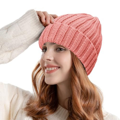 ZOORON 1&2 Winter Beanie for Women Soft Warm Slouchy Knit Hat Ski Stocking Cuffed Cap - color: Skin Pink