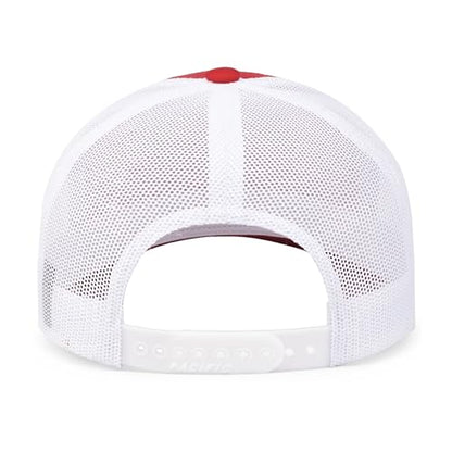 Pacific Headwear Unisex Adult Pacific Headwear 5-Panel Trucker Snapback Cap - color: Red/White/Red