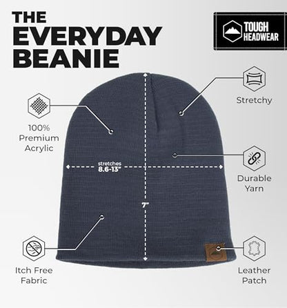 Tough Headwear Knit Beanie Hat - Stretch Fit Winter Hats for Men - Breathable Beanie for Women - Durable Acrylic Winter Cap - color: Dark Gray