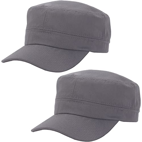 2 Pack Cadet Army Caps Flat Top Military Hats for Men Women - color: Gray