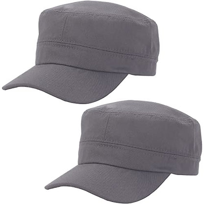 2 Pack Cadet Army Caps Flat Top Military Hats for Men Women - color: Gray