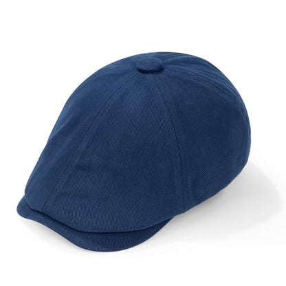 Men's Cotton Newsboy Flat Cap Adjustable Snapback Soft Fitted Hat Golf Cabbie Painter Gatsby Ivy Hat - color: Blue, size: Medium