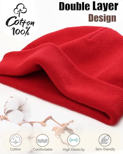 100% Cotton Beanie Hat Cuffless Beanies Warm Knit Winter Skull Cap - color: 1pcs-red