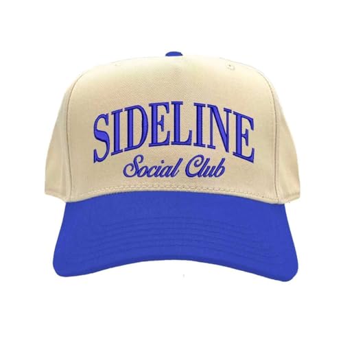 Sideline Social Club Two Tone Baseball Hat Unisex Baseball Cap for Streetwear, Tailgates, Rodeos & Festival Fashion - color: Natural Royal Blue