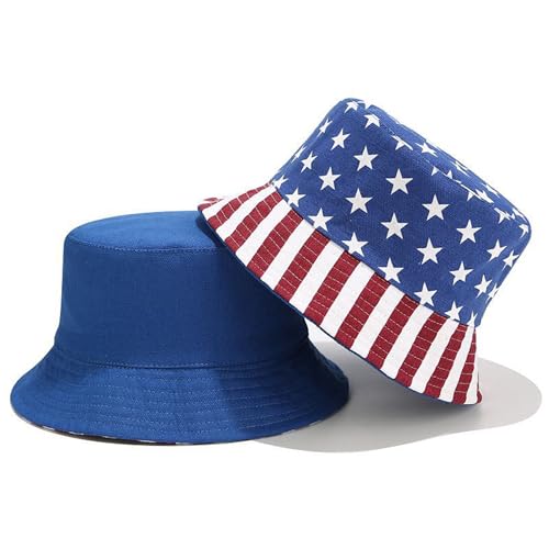 Unisex Print Double-Side-Wear Reversible Bucket Hat - color: Stars and Stripes