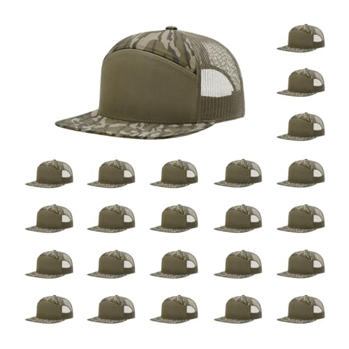 Richardson 168 Hi-Pro 7 Panel Adjustable Snapback Trucker Mesh Back Cap - color: Mo Bottomland/Loden