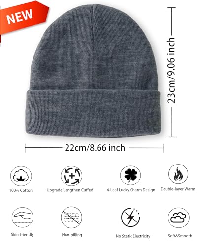 100% Cotton Beanie Lengthen Cuffed Beanies Knit Winter Hats Unisex - color: 1-dark Grey