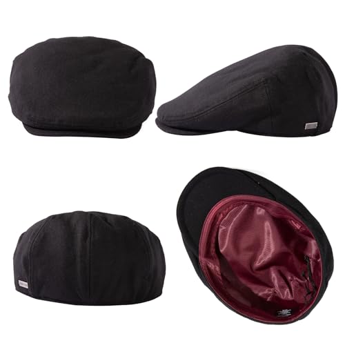 TOP-EX Wool Blend Tweed Newsboy Flat Cap for Men, Satin Lined Adjustable - color: Black, size: Large