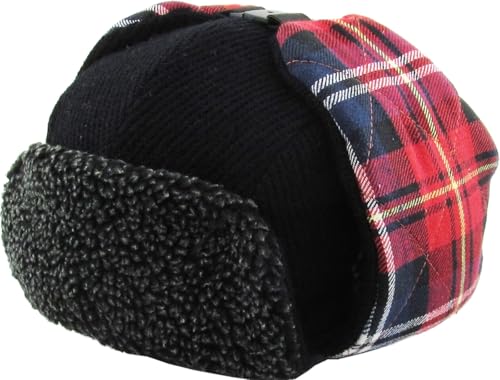 Wool Blend Aviator Trapper hat Trooper Ear Flaps Ushanka Eskimo Russian Warm Winter Cold… - color: Black Plaid Lining