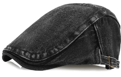 Mens Denim Cotton Newsboy Cap Ivy Gatsby Driving Hunting Cabbie Hat - color: Black