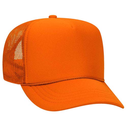 Ashen Fane Kids' Polyester Foam Front 5 Panel High Crown Mesh Back Trucker Hat - color: Orange