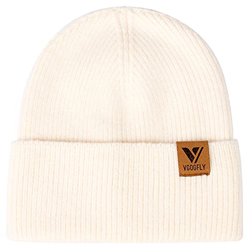 Vgogfly Beanie Men Slouchy Knit Skull Cap Warm Stocking Hats Guys Women Striped Winter Beanie Hat Cuffed Plain Hat - color: White