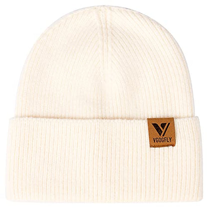 Vgogfly Beanie Men Slouchy Knit Skull Cap Warm Stocking Hats Guys Women Striped Winter Beanie Hat Cuffed Plain Hat - color: White