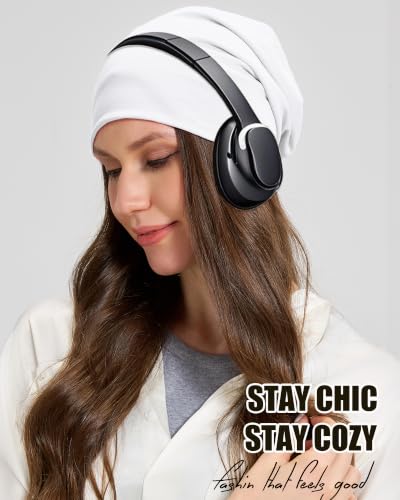 100% T-Shirt Cotton Slouchy Beanie Women Men,Lightweight Chemo Hat - color: White(2-layer)