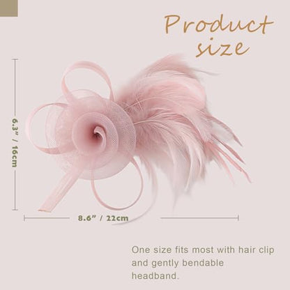 DRESHOW Fascinators Hats for Women Tulle Feather Tea Party Fascinator Hats - color: Nude Pink