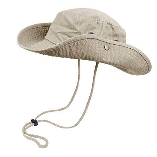 Bucket Hats with String Wide Brim Hiking Fishing UV Sun Protection Safari Unisex Boonie - color: Beige, size: Small-Medium