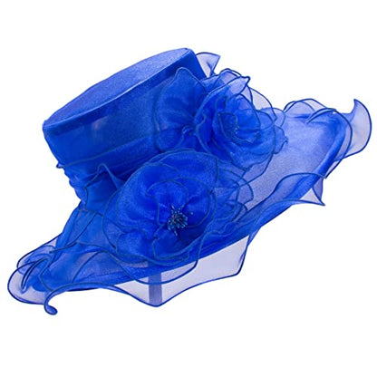 Lawliet Womens Dressy Wide Brim Church Wedding Occasion Sun Hat A613 - color: Royal Blue