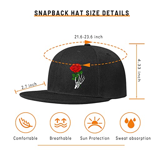 Skateboard Hat Snapback Hats for Men Flat Bill Hats for Boy Adjustable Baseball Cap for Teens Hip Hop Sports - color: Skull Flower