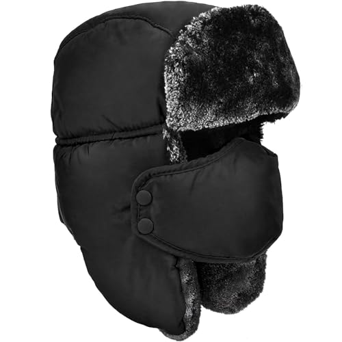Unisex Winter Trooper Trapper Hat Warm Hats Hunting Hat with Ear Flaps - color: Black, Grey Fur