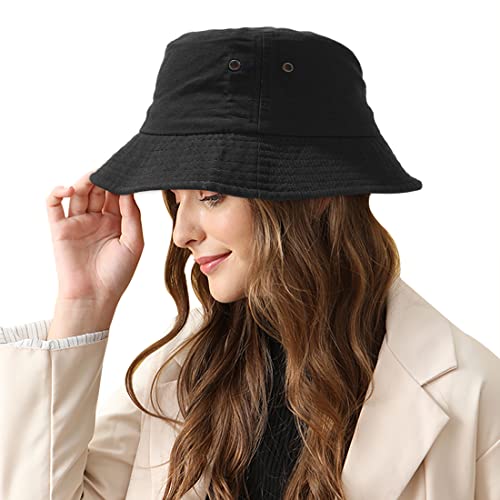 Unisex Bucket Hat Summer UPF 50+ Sun Protection Outdoor Beach Fishing Travel Hiking Hat - color: Black