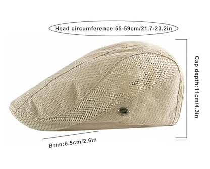 Mesh Cap Breathable Summer Newsboy Hat Adjustable Beret Ivy Cap Irish Cabbie Driving Fishing Hats - color: Khaki