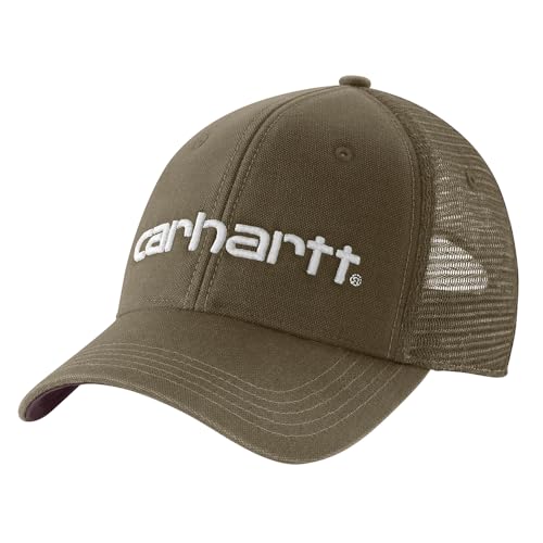 Carhartt Men's Canvas Mesh-Back Logo Graphic Cap - color: Burnished Logs/Blackberry