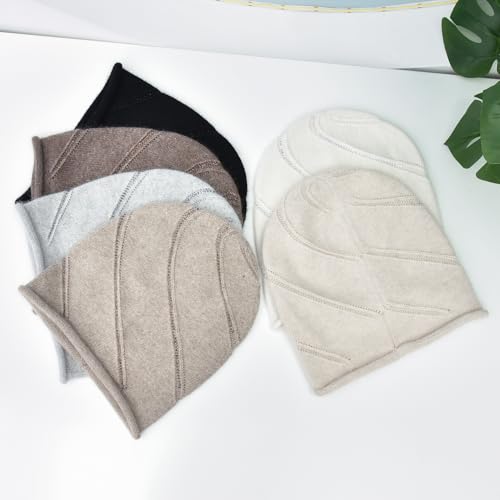 Women's Knitted Angora Wool Hat for Autumn and Winter Warm and Stylish with Rolled Brim and Slanted Rhinestones Cap - color: New-beige