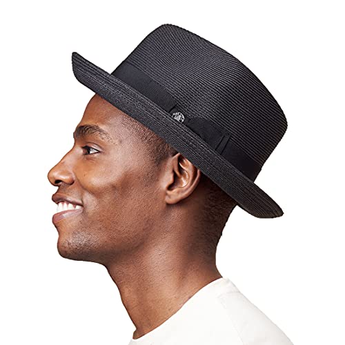 Pineapple&Star Genoa Fedora Bucket Sun Straw Beach Hat Fine Braid UPF50+ Unisex - color: Black_bowbk, size: Small