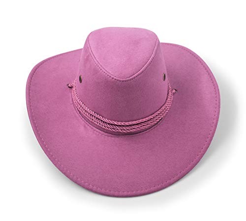 Cowboy Hat, Sun Hat Faux Felt Leather Suede Travel Cap Western Hat Outdoor Sun Protect - color: Pink