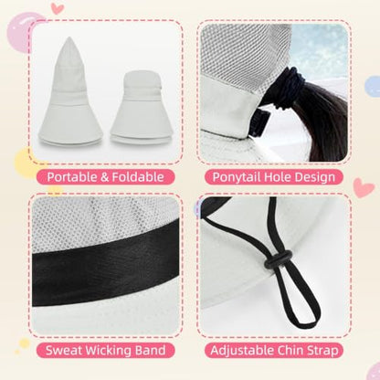 ZOORON Kids Girls Ponytail Sun Hat UPF 50+ Breathable Mesh Water-Resistant - color: Solid Gray