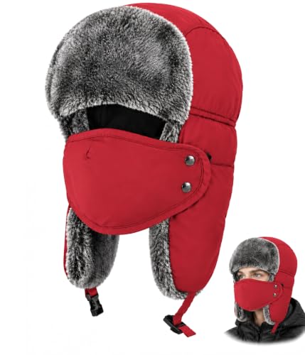 mysuntown Warm Winter Hats for Women Men with Ear Flaps for Cold Weather - color: Bright Red