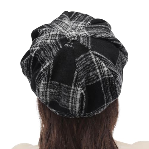 ZLYC Women Classic Newsboy Cap Visor 8 Panel Gatsby Cabbie Paperboy Hat - color: Tartan Plaid Black