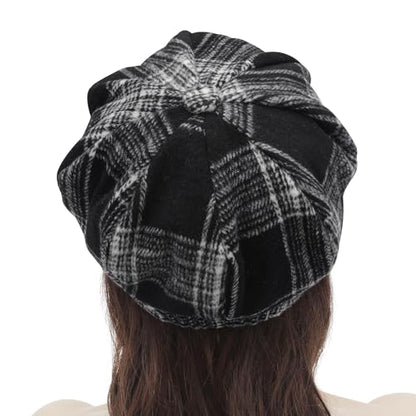 ZLYC Women Classic Newsboy Cap Visor 8 Panel Gatsby Cabbie Paperboy Hat - color: Tartan Plaid Black