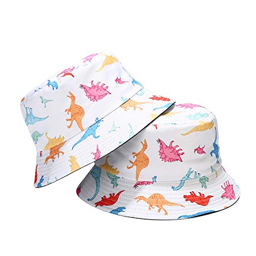 Quanhaigou Unisex Sun Hats, Fashion Beach Bucket Hat for Men Women,Summer Outdoor Boonie Cap Breathable Packable - color: White Dinosaur