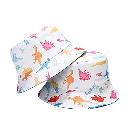Quanhaigou Unisex Sun Hats, Fashion Beach Bucket Hat for Men Women,Summer Outdoor Boonie Cap Breathable Packable - color: White Dinosaur