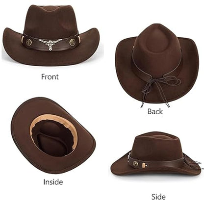IZUS Women Sparkly-Rhinestone Western-Cowgirl-Hat Glitter-Bling Cowboy-Hat Felt-Rodeo-Hat for Disco-Party Medium/Large - color: Brown-s2 Brown Bull Strap