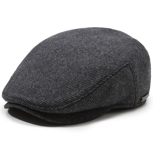 Men's Newsboy Cap with Earflaps Flat Ivy Caps Gatsby Golf Cabbie Hats - color: Grey Stripe
