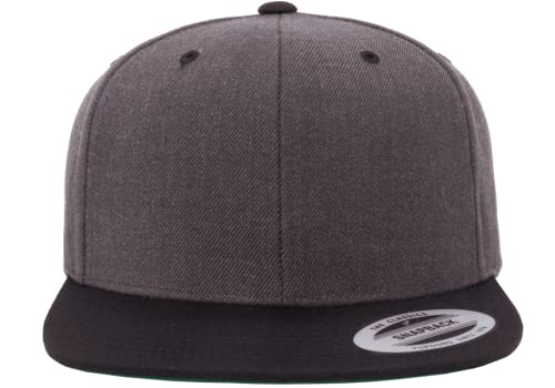 YP Classics 6089 Wool-Blended 6 Panel High Profile Flatbill Snapback Cap - color: Dark Heather/Black