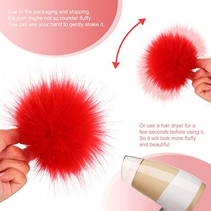 Tatuo 16 Pcs Faux Fur Pom Poms for Hats, Red - color: Red
